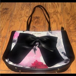 Karl Lagerfeld PARIS CLEMENCE Floral & Black Faux Leather Bow Tote Purse